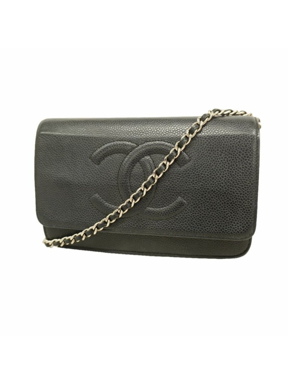 Chanel Wallet on Chain Caviar Leather Black Silver Shoulder Bag